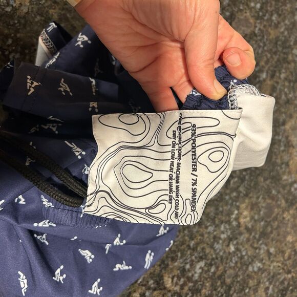 Greater Half Sex Ed Swim Trunks Navy Blue Mens Large EUC Pride Apparel - Picture 6 of 8